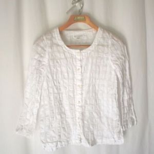 Purejill textured alll white linen blouse sz small